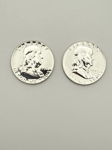 1958 1959 Proof Franklin Half Dollar Lot of 2 Silver 90% US Mint Proof #1002