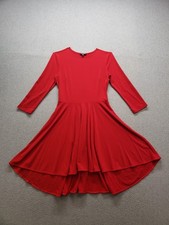 Express Women Fit & Flare Dress S Red Long Sleeve Scoop Neck Hi Lo Hem Party