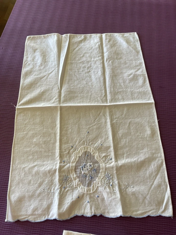 2 pc GUEST HAND TOWELS/NAPKIN- Embroidered With Tiny Blue Flowers - Image 3 of 3