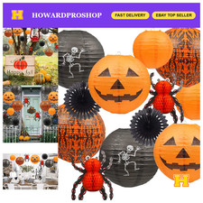 12Pcs Halloween Hanging Decorations - Paper Lanterns, Jack-O'-Lanterns, Spooky P