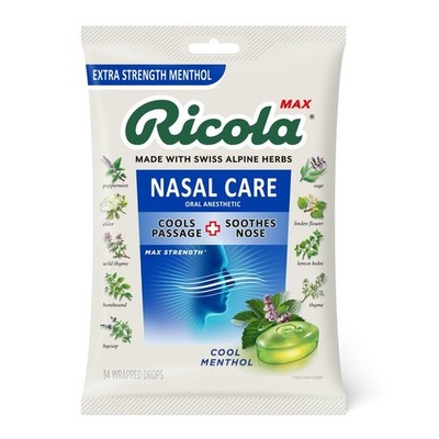 RICOLA BAG MAX NASAL CARE MENTHOL DROP 34CT  x 12 bags    free USA Shipping