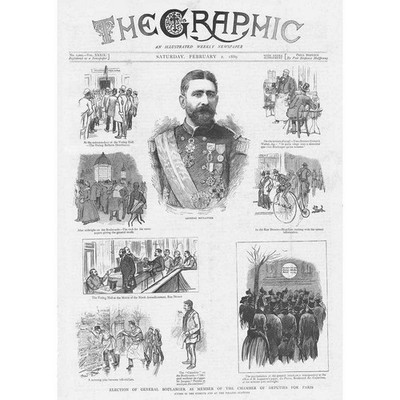 PARIS General Boulanger Wahl in die Abgeordnetenkammer - antiker Druck 1889