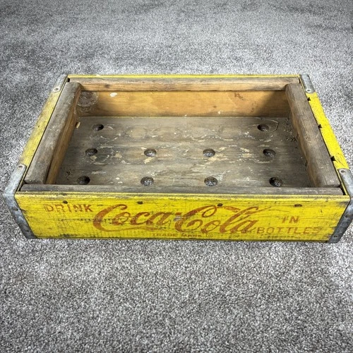 Vintage Coca Cola Crate Yellow Wooden Rustic Flat Crate Antique Houston, TX (D)