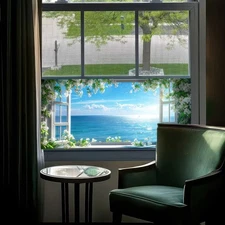 Window Privacy Film 39.3×17.7 Inchs Stain Glass Window Film for Glass Sea Sce...