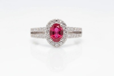 Colleen Lopez Sterling Silver Burmese Ruby & White Zircon Halo Ring, Size 6