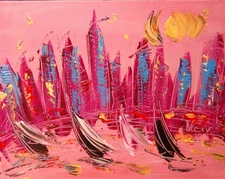 MANHATTAN NYC █ IMPRESSIONISM █PAINTING█MODER​N█ORIGINAL█CANVAS█ART█uF7IW