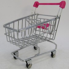 Metal Grocery Shopping Cart with Pink Handle for 12" Dolls.