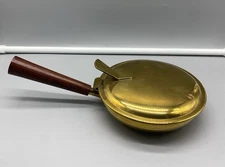 Vintage Brass Silent Butler Italian Crumb Catcher Ashtray Wood Silver Plated