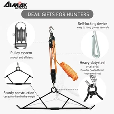 Hunting Game Hoist Gambrel with Elk Dual Pulley Lift System and Deer Hanger Kit