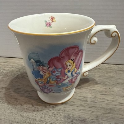 Disney Parks Alice In Wonderland Mad Hatter Tea Party Footed Coffee Mug Cup Gold
