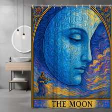 The Moon Shower Curtain Celestial Blue Orange Graphic Art