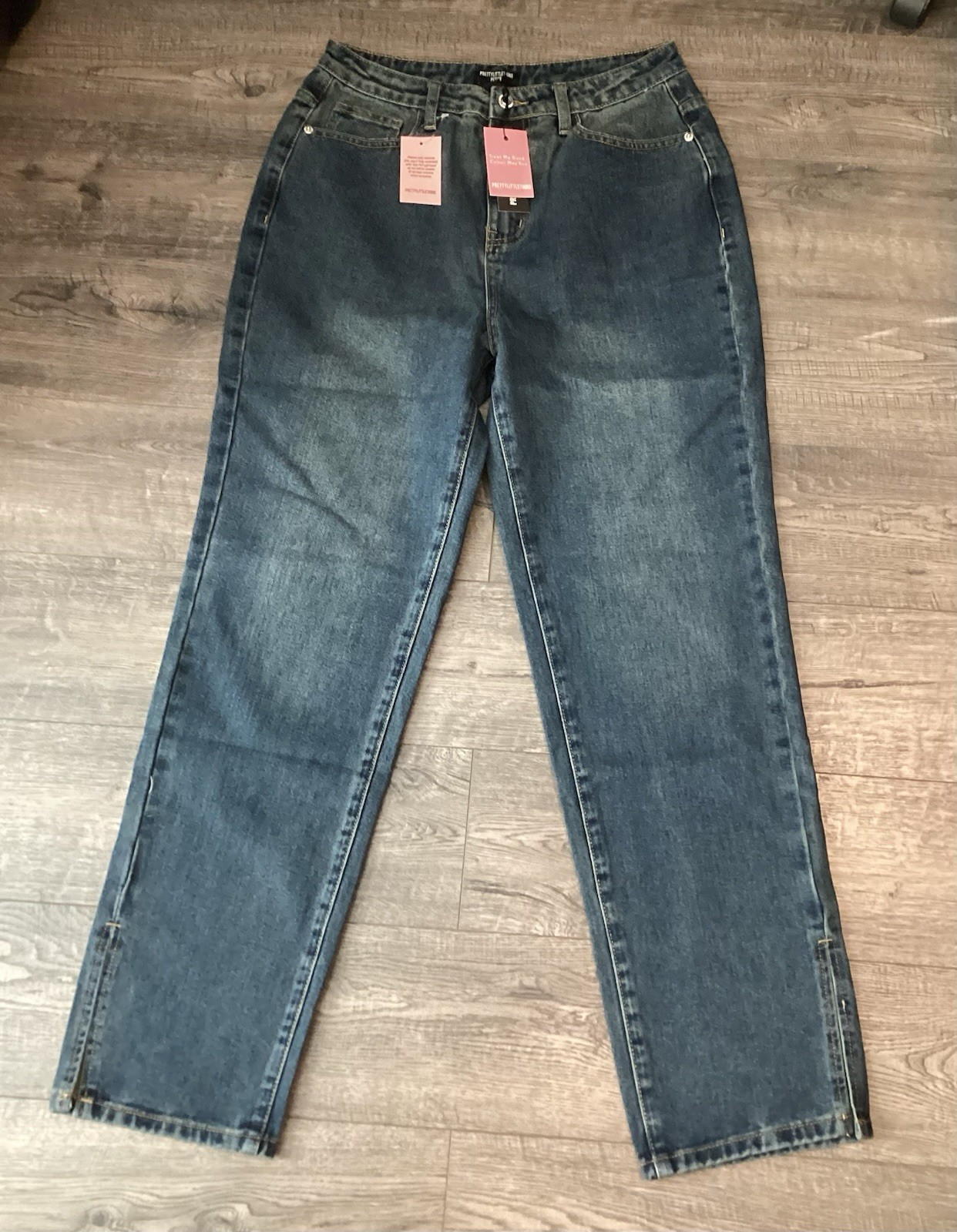 Pretty Little Thing Women Petite Jeans High Waist Blue Denim Size 6 Relax NWT