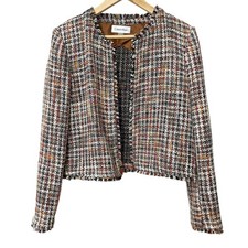 Calvin Klein Tweed Blazer Open Front Frayed Edges Size 14 Women Office Attire