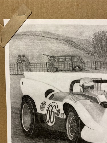 1965 CHAPARRAL 2C - 1999 ORIGINAL Art Pencil Drawing 11x13.5” One Of A ...