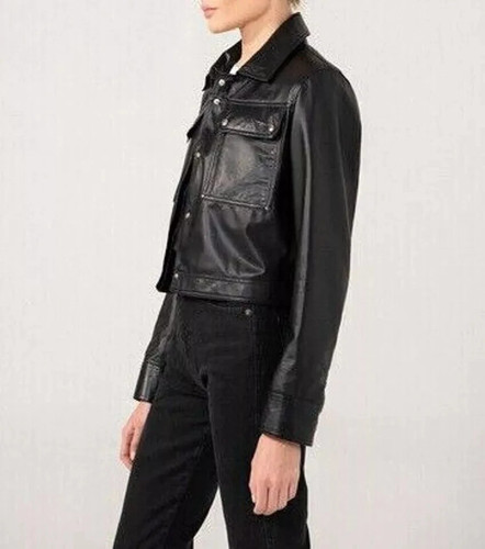 Lambskin Leather Black Women Shirt Casual Handmade Designer Stylish Genuine Soft - Picture 3 of 8