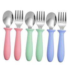 6 Pieces Toddler Utensils Forks and Spoons,Kids Silverware Set blue/green/pink