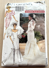 Vtg 1980s Wedding Dress Pattern 3511 UNCUT Size 6-10 Boned Sweetheart Bodice Bow