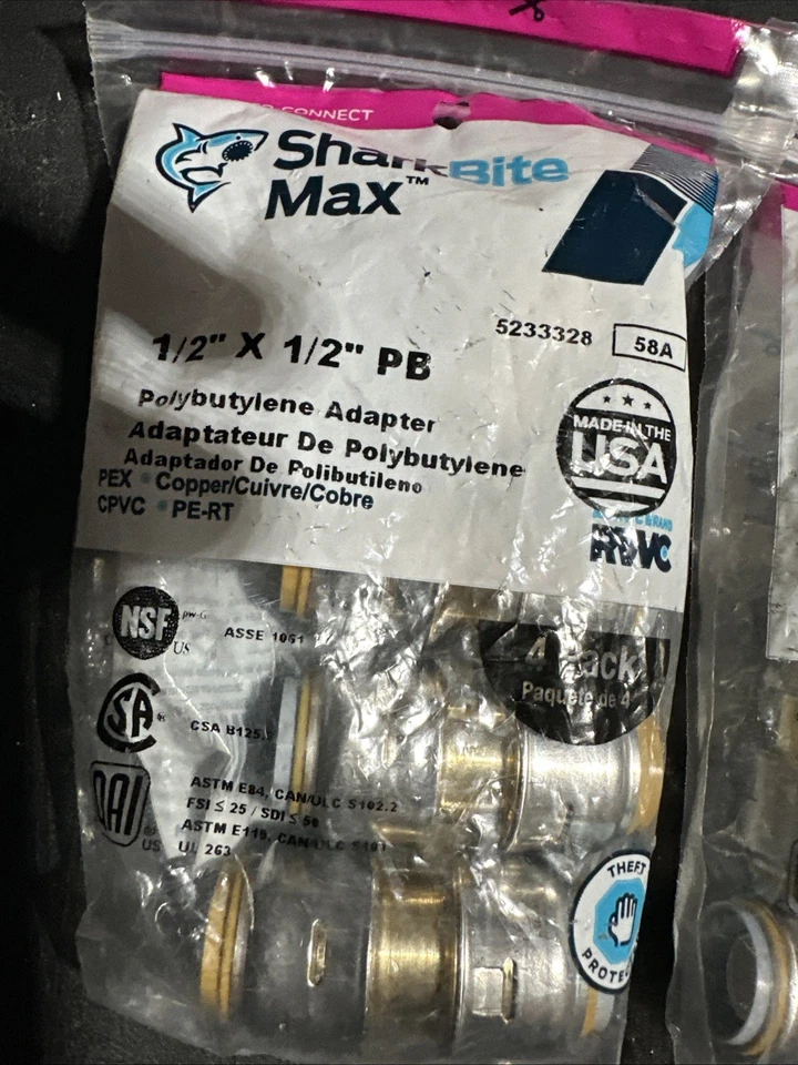 2 (4 Pack, Total 8 )sharkbite push to connect 1/2” x1/2” PB polybutylene adapter - Image 2 of 4