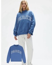 PARKE Blue Pullover Sweatshirt Women's Crew Neck Long Sleeve Graphic Logo S/M