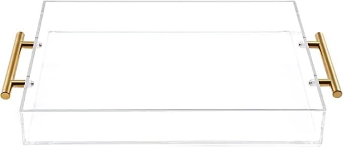 ✅ NUEVA Bandeja para Servir Acrílico Transparente 11"x14" con Asas Doradas - Bandeja Grande Resistente f Foto 3 de 4