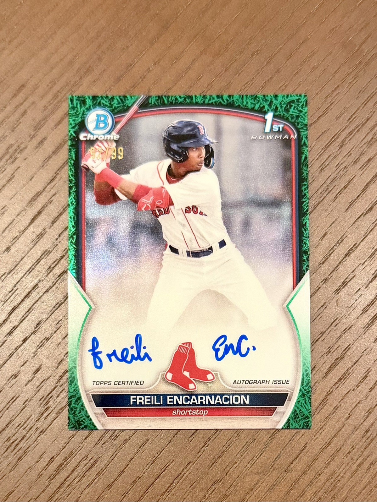 2023 Bowman Chrome Freili Encarnacion Green Grass Refractor 1st Auto /99 Red Sox