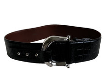 Brian Toohey Womens Wide Belt S/32 Black Croc Embossed Leather 2.25" W USA Made