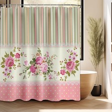 Rose Shower Curtain Spring Floral Pink Girl Bathroom Decor, Waterproof Cloth ...