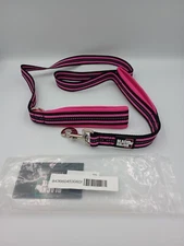 New BLACK RHINO Striped Dog Leash Double Handle Reflective 5 Foot Pink and Black