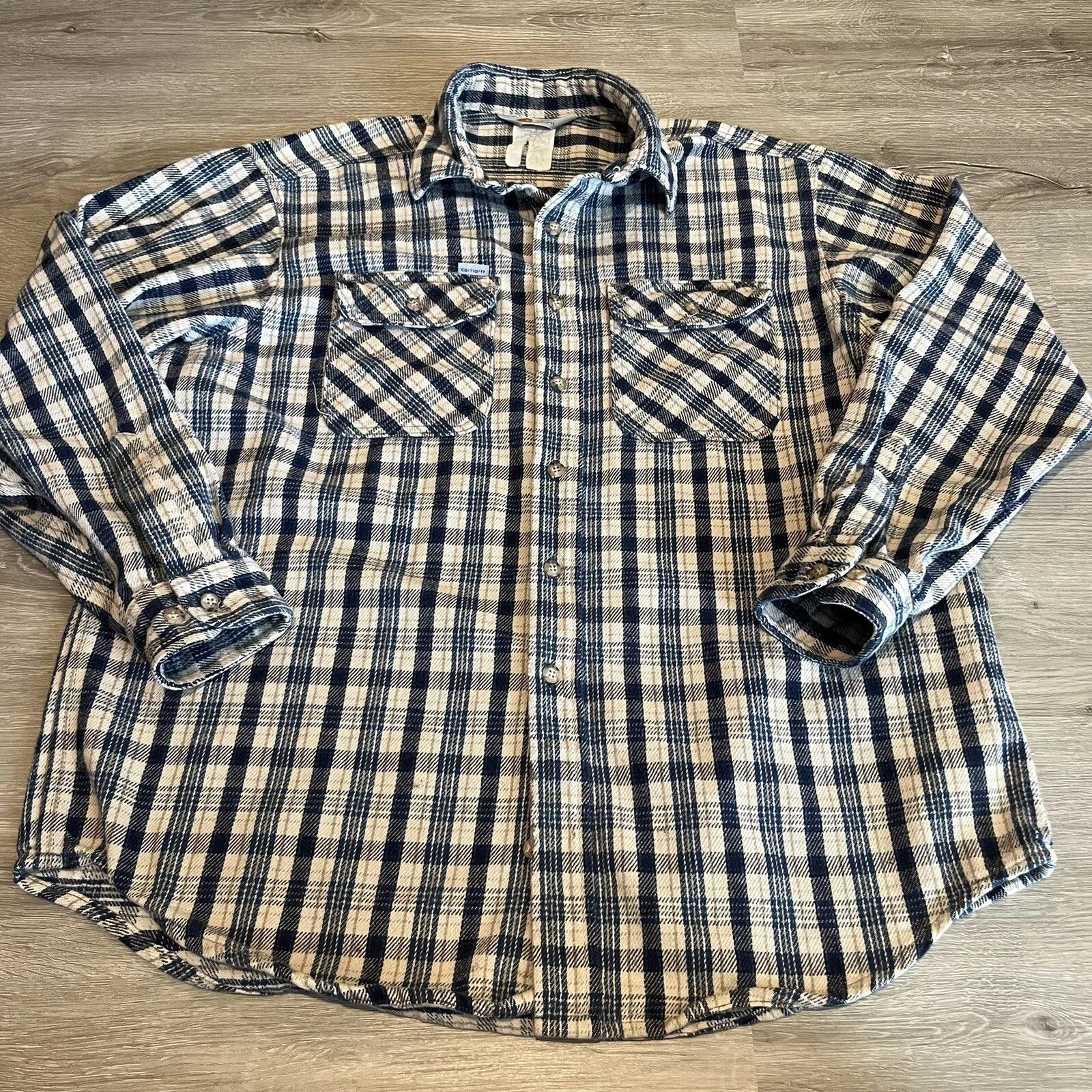 Vintage Carhartt Rugged Outdoor Wear Green Plaid Flannel Long Sleeve Shirt XL