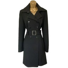 Karen Millen Uk 12 Black Military Double Breasted Belted Coat
