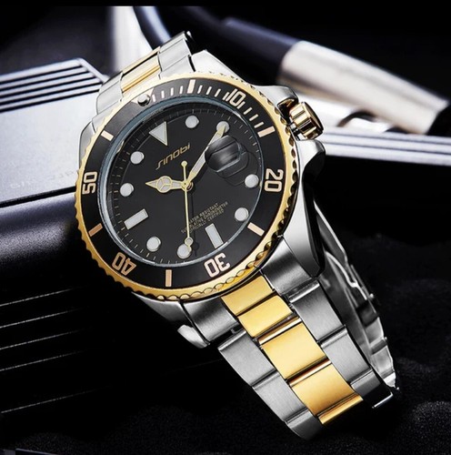 Men Classic Watch Gold Bi Metal Stainless Steel Luxury Sport Diver - Picture 4 of 5