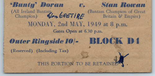 1949 Boxing Ticket, Bunty Doran v Stan Rowan, Dunmore Stadium, Belfast, rf3 - Picture 3 of 4