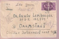 AM-POST,  15bAy/Paar, Alsdorf Kr Aachen - Intern.Lager Darmstadt, 3.4.46, Zensur