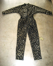 Vintage Vicky Tiel Black and Metallic Gold Suede Long Sleeve Jumpsuit France-XS