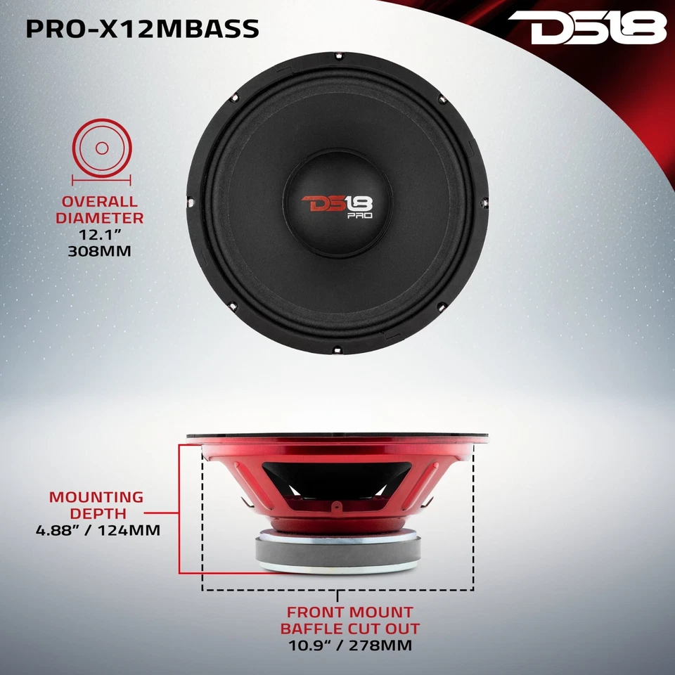 DS18 PRO-X12MBASS Car Loudspeaker - 12" Mid Bass, 1000 Max, 8 Ohms (1 Speaker) - Image 4 of 4