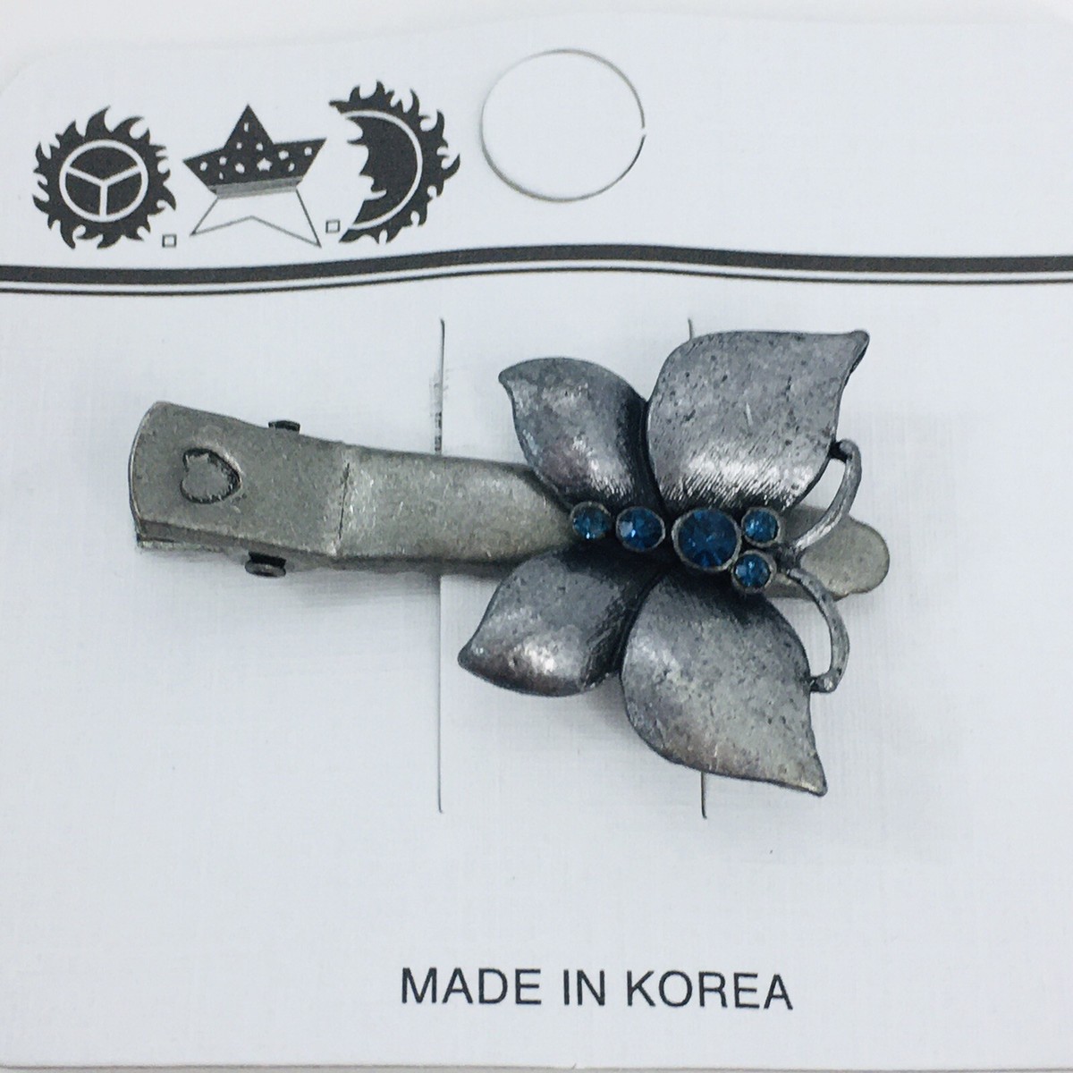 Blue & Clear Rhinestone Butterfly Barrette Silver Toned Metal Hair Clip Vintage Vintage Hair Clip Butterfly Blue Rhinestone Barrette PAIR  main image 3