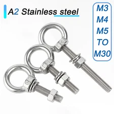 M3 M4 M5 -M30 Stainless steel lifting eye bolt A2 304 Marine grade longshank nut