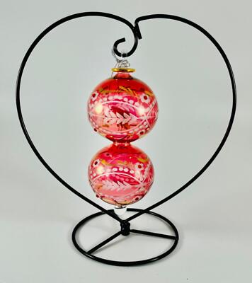 Lot of 2 Home For The Holidays Red Etched Egyptian Blown Glass Ornaments New