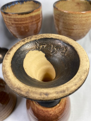 Robert Beck Signed Set 5 Art Pottery Goblets Mid Century Handmade Studio Pottery - Picture 18 of 18