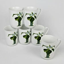 Set of 6 Josette Gourley Arts & Flowers Trillium Porcelain Coffee Mugs Cups RARE