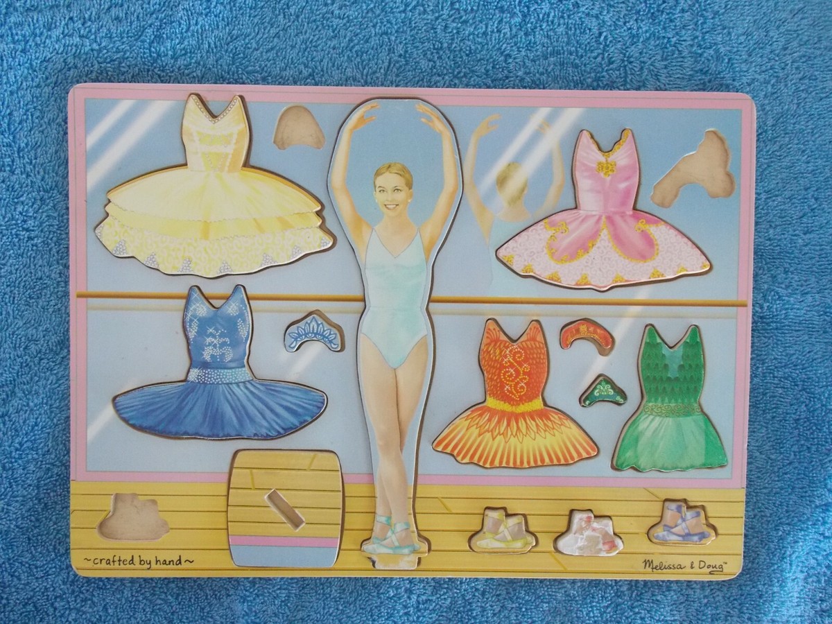 Vintage Melissa Doug Wood Ballerina Dress Up Puzzle Incomplete
