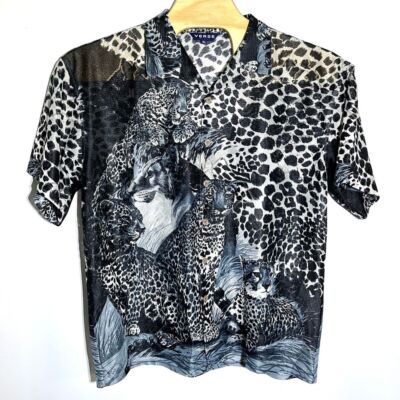 Vintage Verse Sport Animal Print Button Up Shirt Leopard Cheetah Sheer Top XL