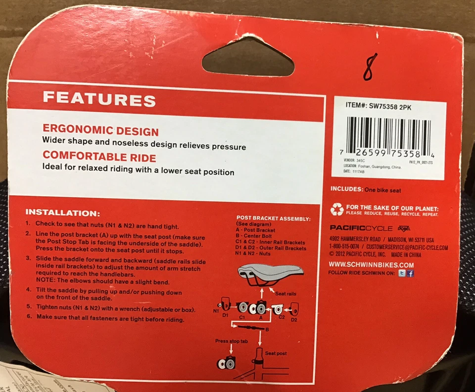 Schwinn Bicycle Seat Stress Free Noseless Saddle U22 - Image 3 of 4