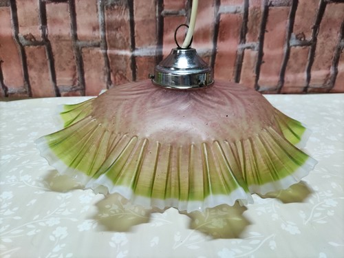 Lampadario Fiore Vetro Soffiato Originale Anni 30/40 Rosato Verde Bianco Opale - Foto 3 di 9