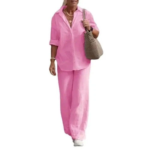 Women's Cotton Linen Suit Sleeve Shirt Long Loose Pants Set Female Casual Sets - Picture 16 of 26