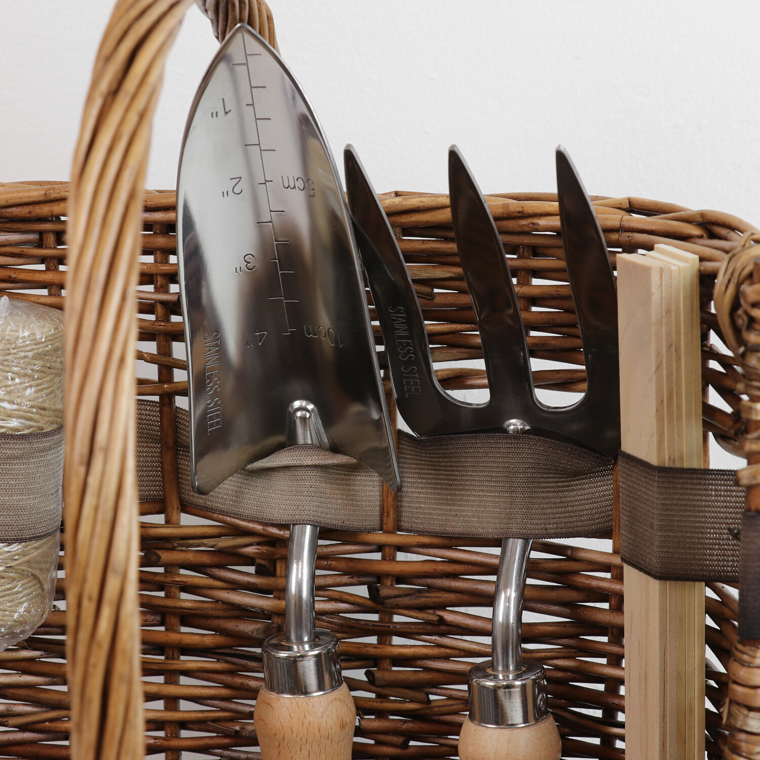 Woodside Willow Tool Basket/Trug with Garden Hand Tools Trowel/Fork