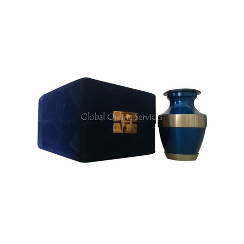 Small Keepsake Whitby Grey & Teal Keepsake Memorial Funeral Brass Urn - Picture 4 of 6