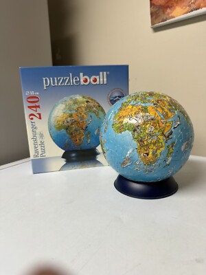 3-D World Globe Ravensburger Puzzle Ball 240 Pieces Complete With Stand MINT!