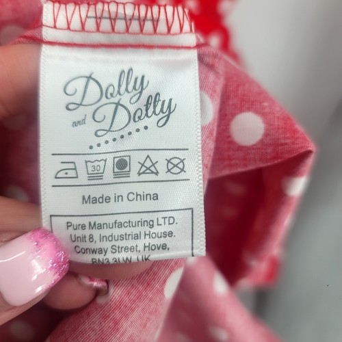 Abito Dolly and Dotty a cerchio intero rosso a pois swing manica corta US 8 UK 12 - Foto 10 di 10