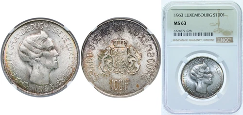 Luxembourg 1963 100 Francs Silver 835 NGC MS 63